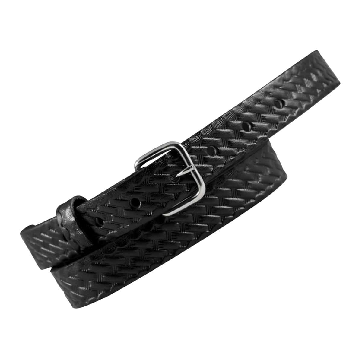 Boston Leather 6581 off duty belt in black basket weave leather, SKU 6581-3-NKL, nickel hardware front view
