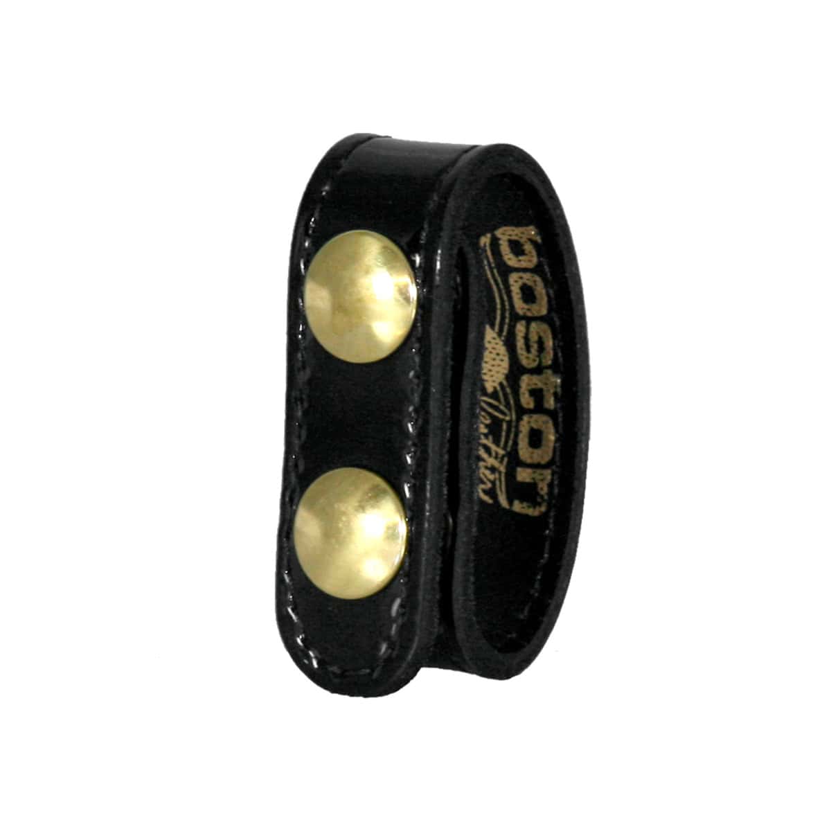 Black hi gloss Boston Leather belt keeper with two solid brass snaps