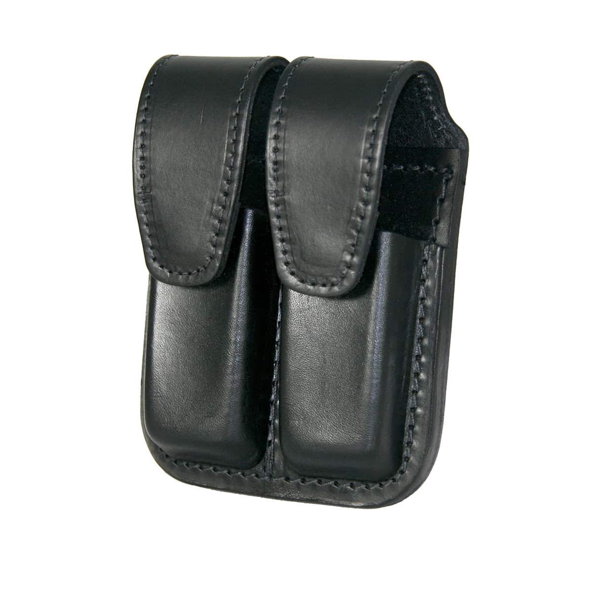 Black leather double magazine pouch on a white background