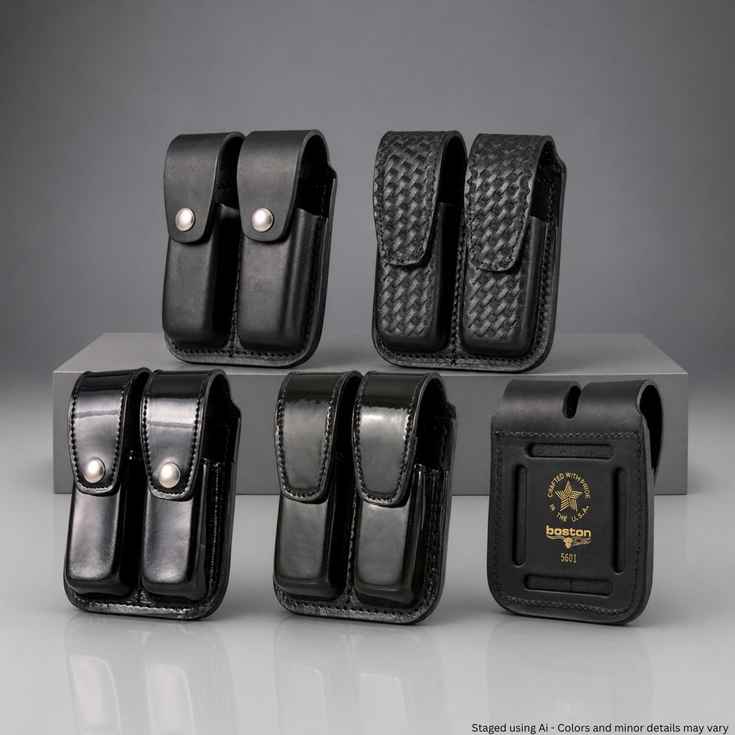 Boston Leather 5601 Double Mag Holder 9mm .40 Duty Belt Pouch on a gray background