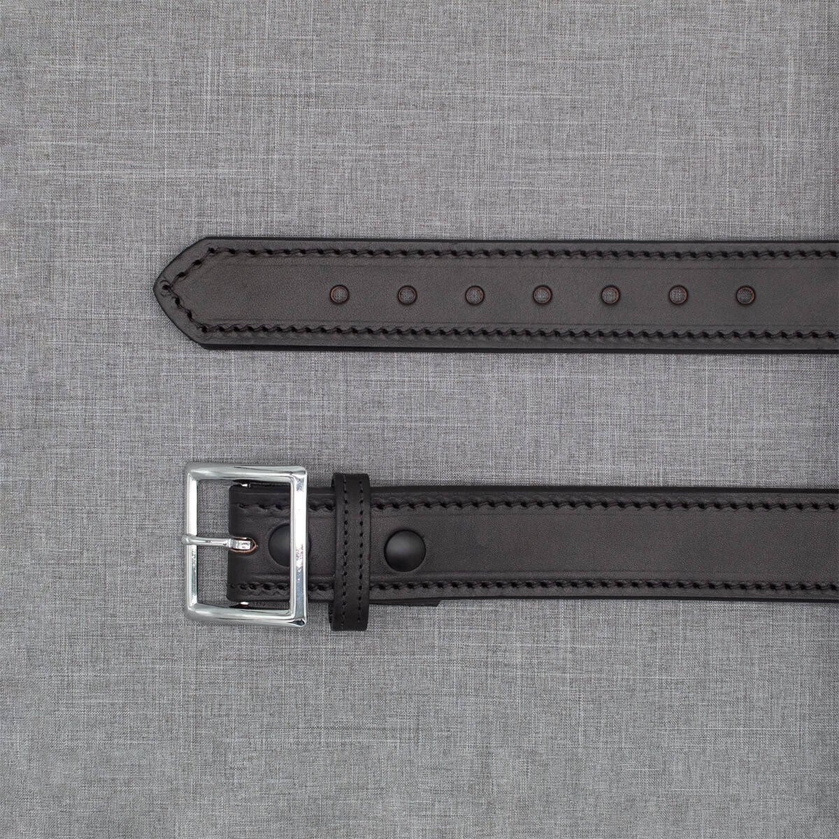 Boston Leather 6505L fully lined garrison belt in black plain leather, secondary angle showing extra leather lining