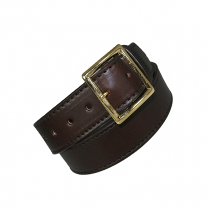 Boston Leather 6505L fully lined garrison belt in cordovan basketweave leather, front view with brass buckle