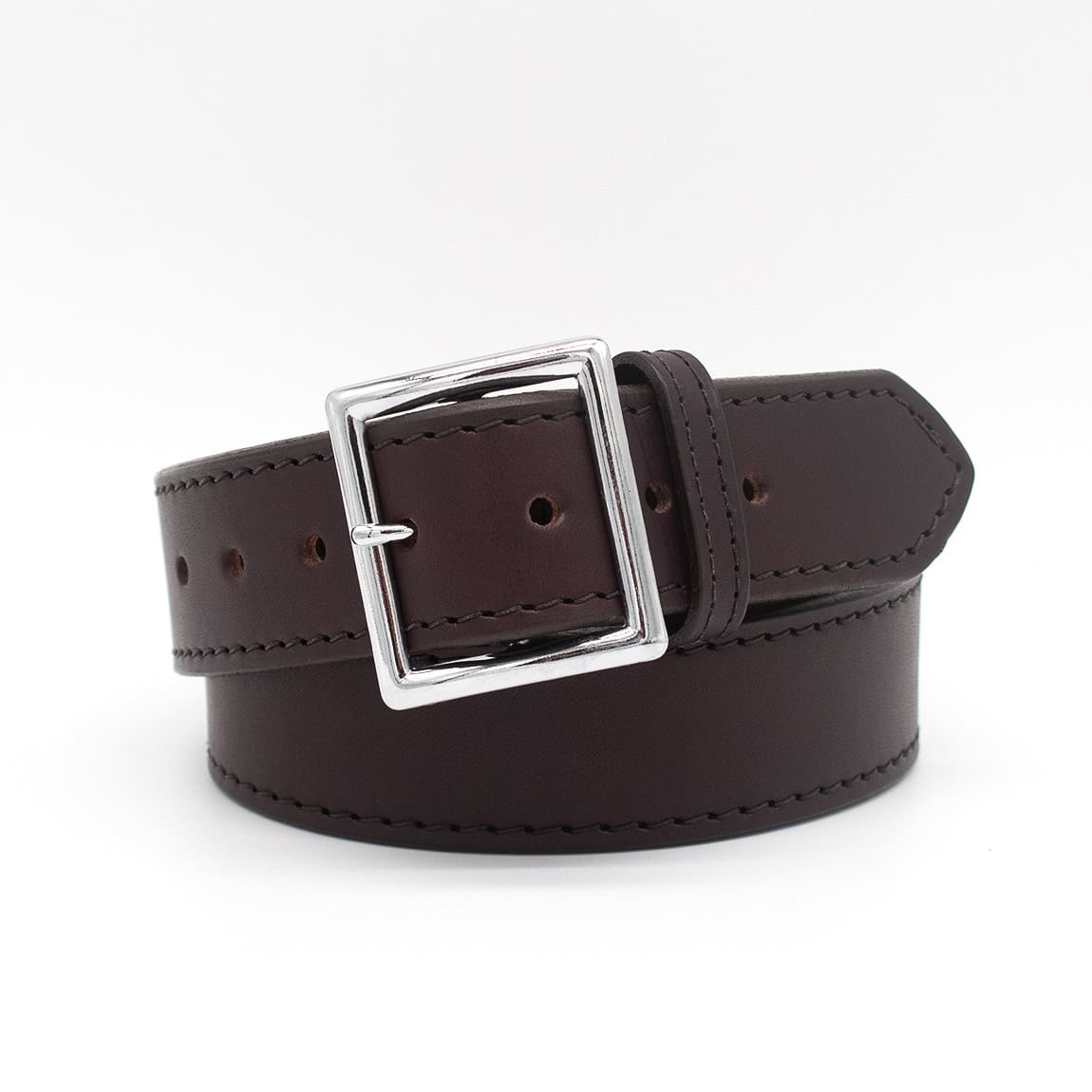 Boston Leather 6505L fully lined garrison belt in cordovan plain full grain leather, front view with nickel buckle