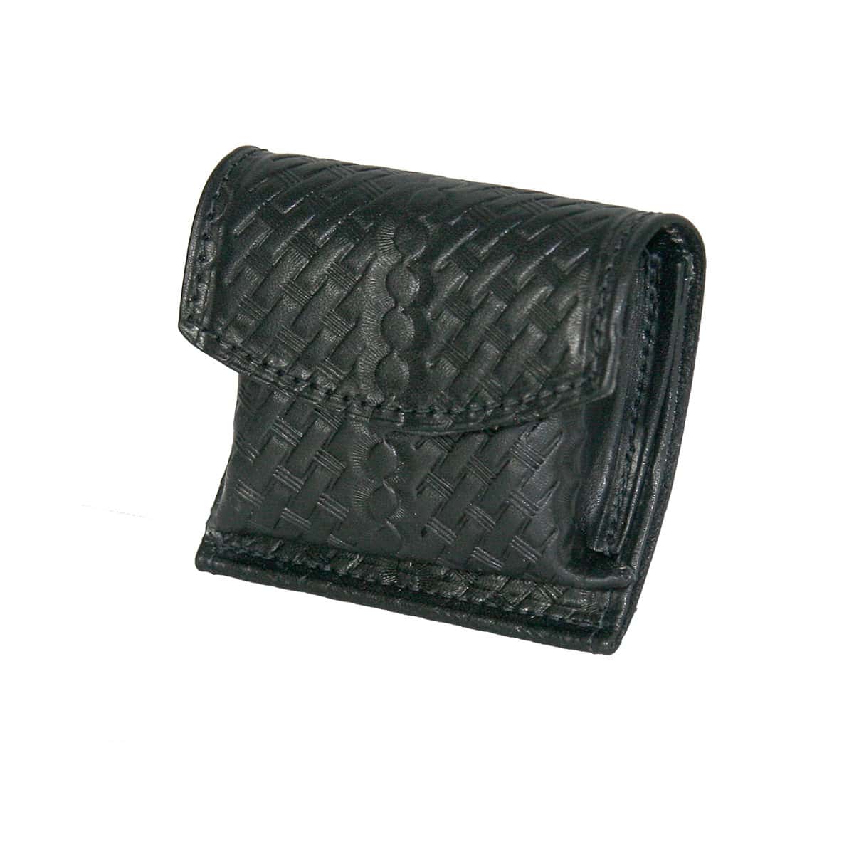Black textured glove pouch on a white background