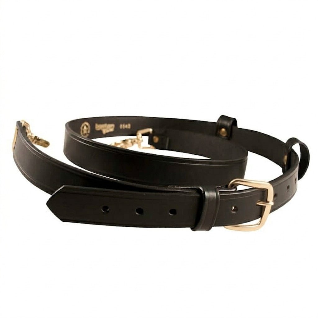Boston Leather 6543 radio strap in black leather with gold brass buckle and mic loop