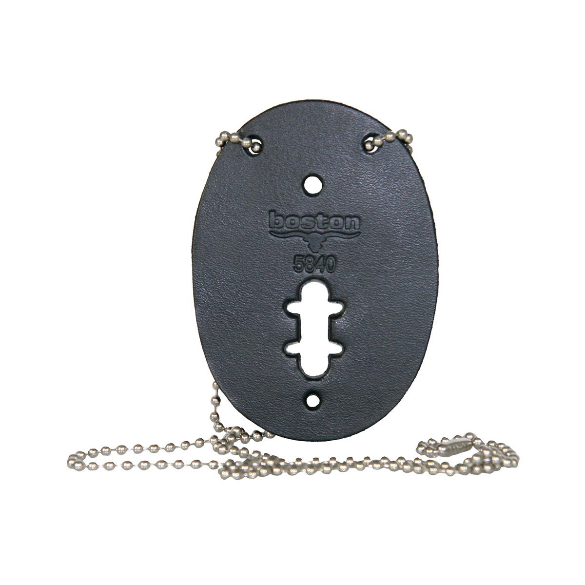 Boston Leather Oval Badge Holder with 30" Chain or Belt Clip 5840 - WCUniforms