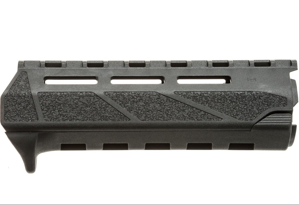 Black gun stock with textured surface on a white background