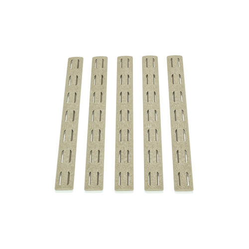 Bravo Company USA KeyMod 5.5'' Rail Panel Kit featuring five polymer strips in matching color for customizable firearm upgrades.