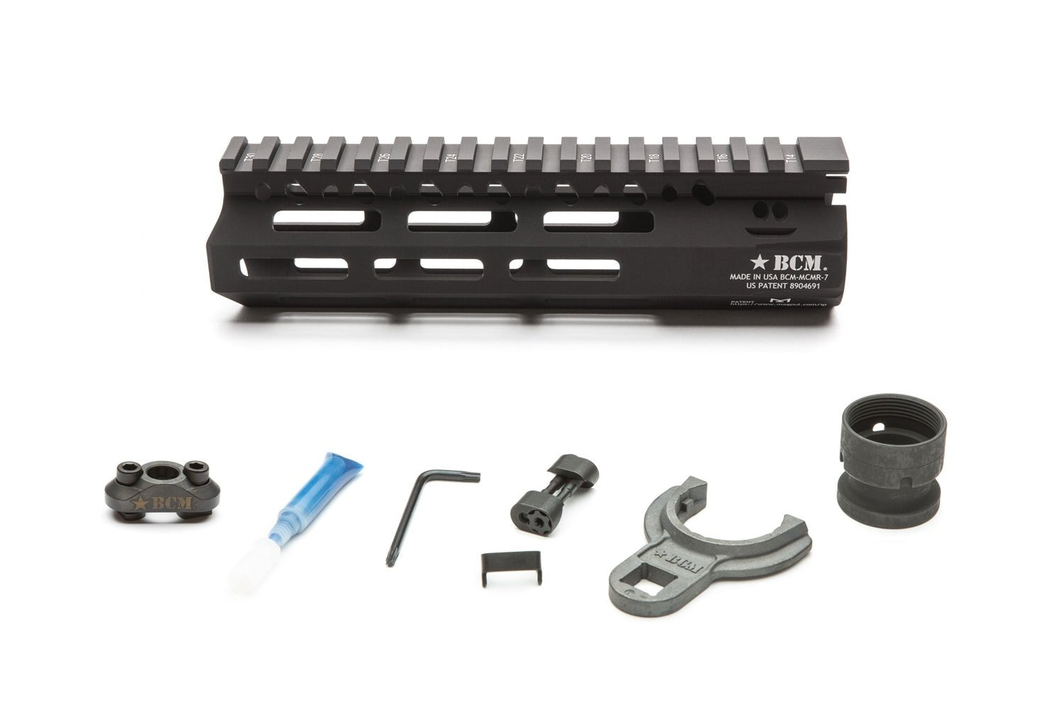 Bravo Company USA MCMR modular rail with accessories, showcasing M-LOK compatibility and durable construction.