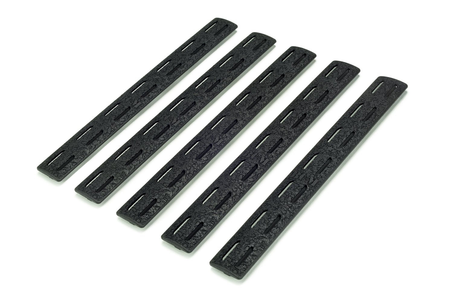 Bravo Company USA MCMR Rail Panel Kit 5.5-inch, five black polymer strips for BCM handguards, non-slip surface.