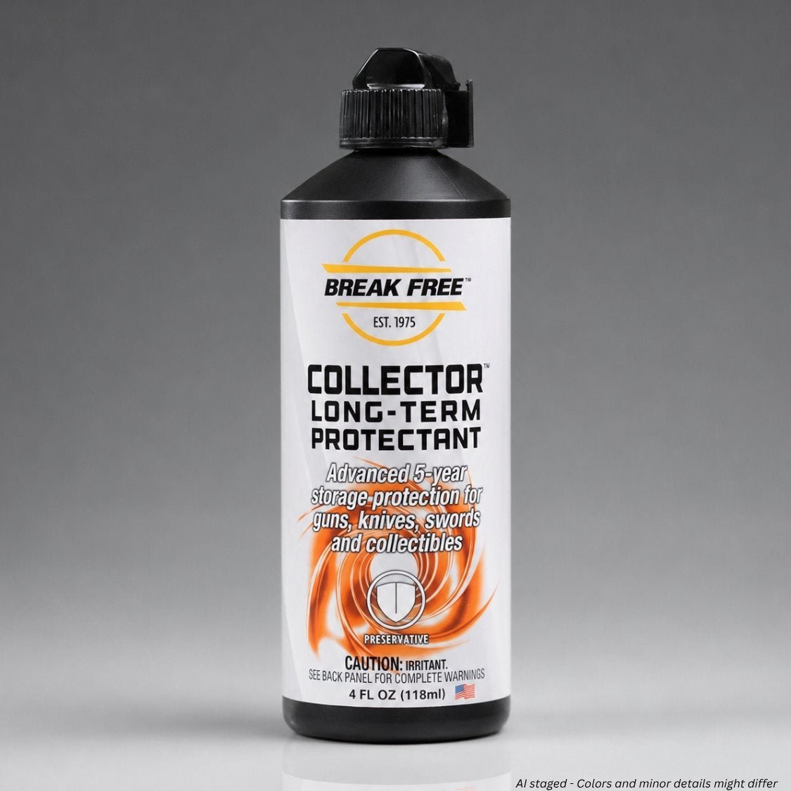 Break Free Collector Long-Term Protectant bottle on a gray background