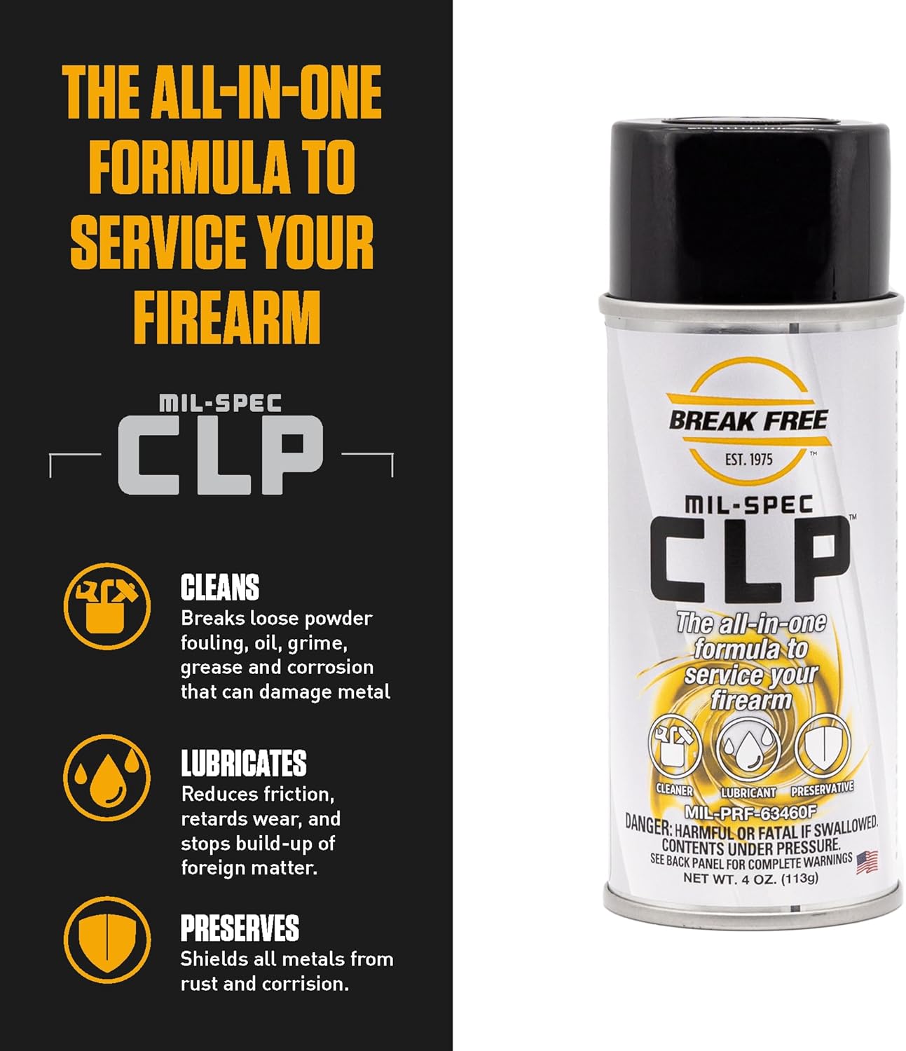 Break Free CLP® Cleaner Lubricant & Protectant (0.68, 2, 12, pint, 5L, 1 gal) - WCUniforms