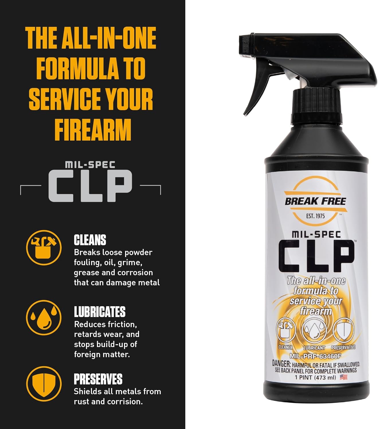 Break Free CLP® Cleaner Lubricant & Protectant (0.68, 2, 12, pint, 5L, 1 gal) - WCUniforms