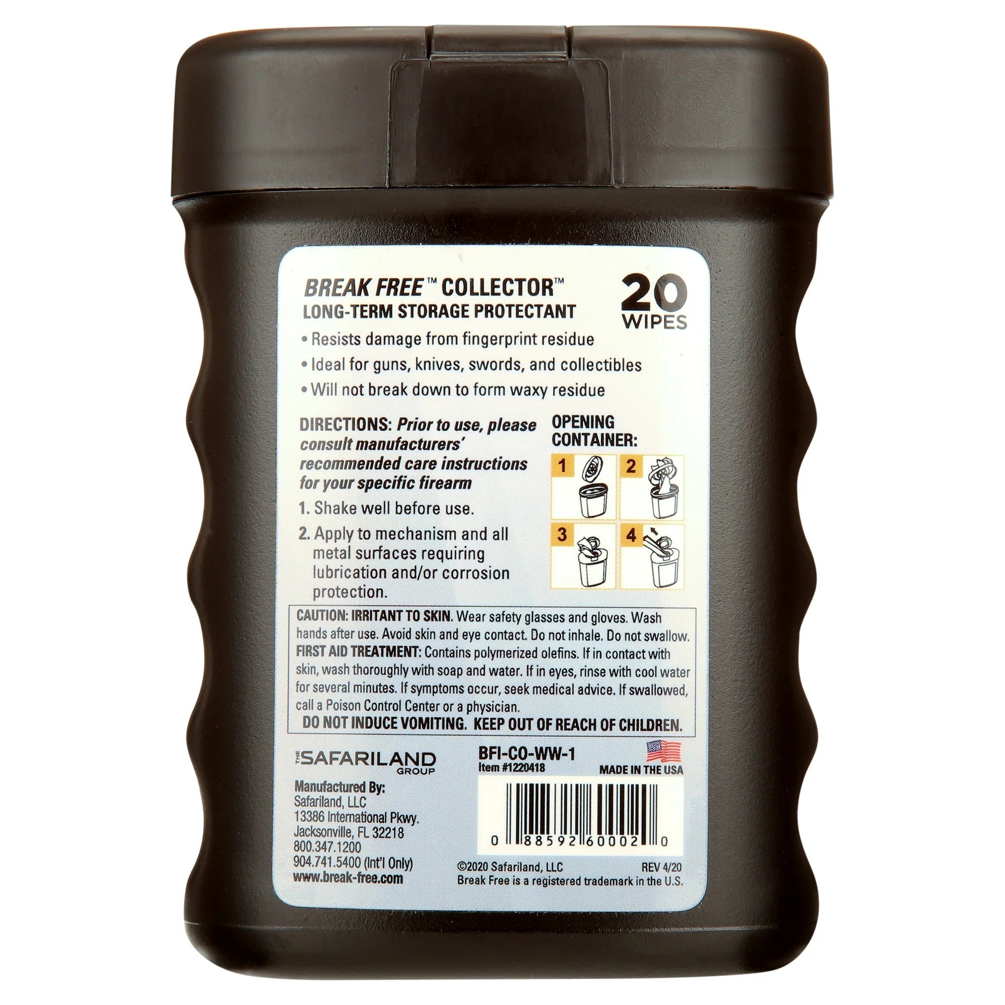 Container of ISAFIRLAND Break Free Collector wipes with label on a white background