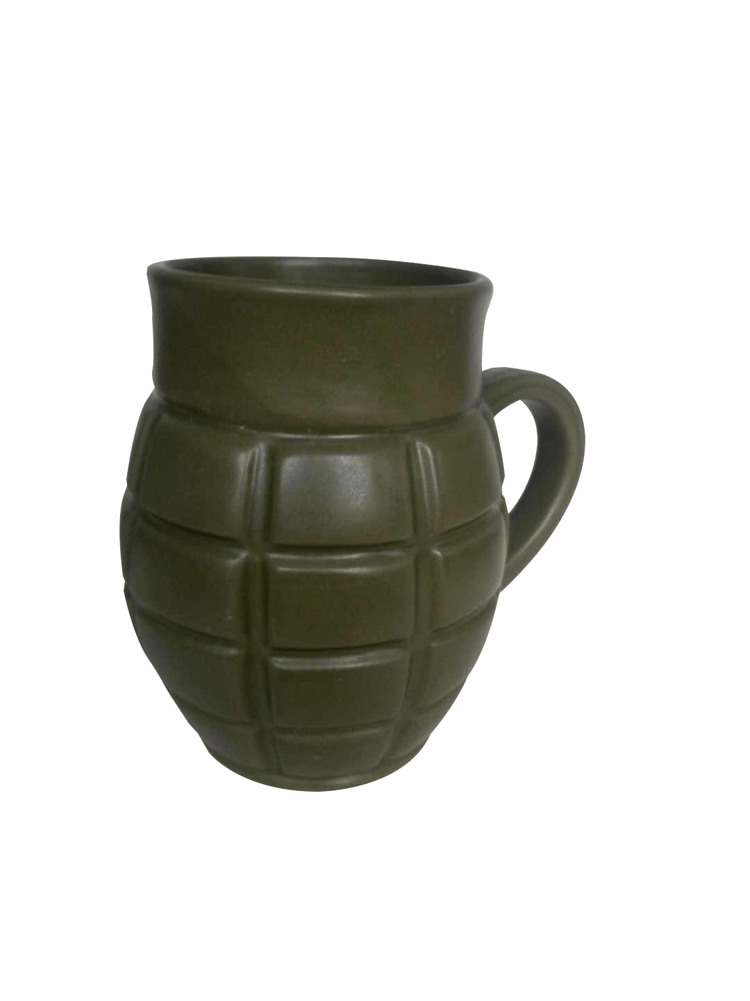 Caliber Gourmet Grenade Mug in olive green, designed for heat retention with a sturdy grip for enjoying beverages.