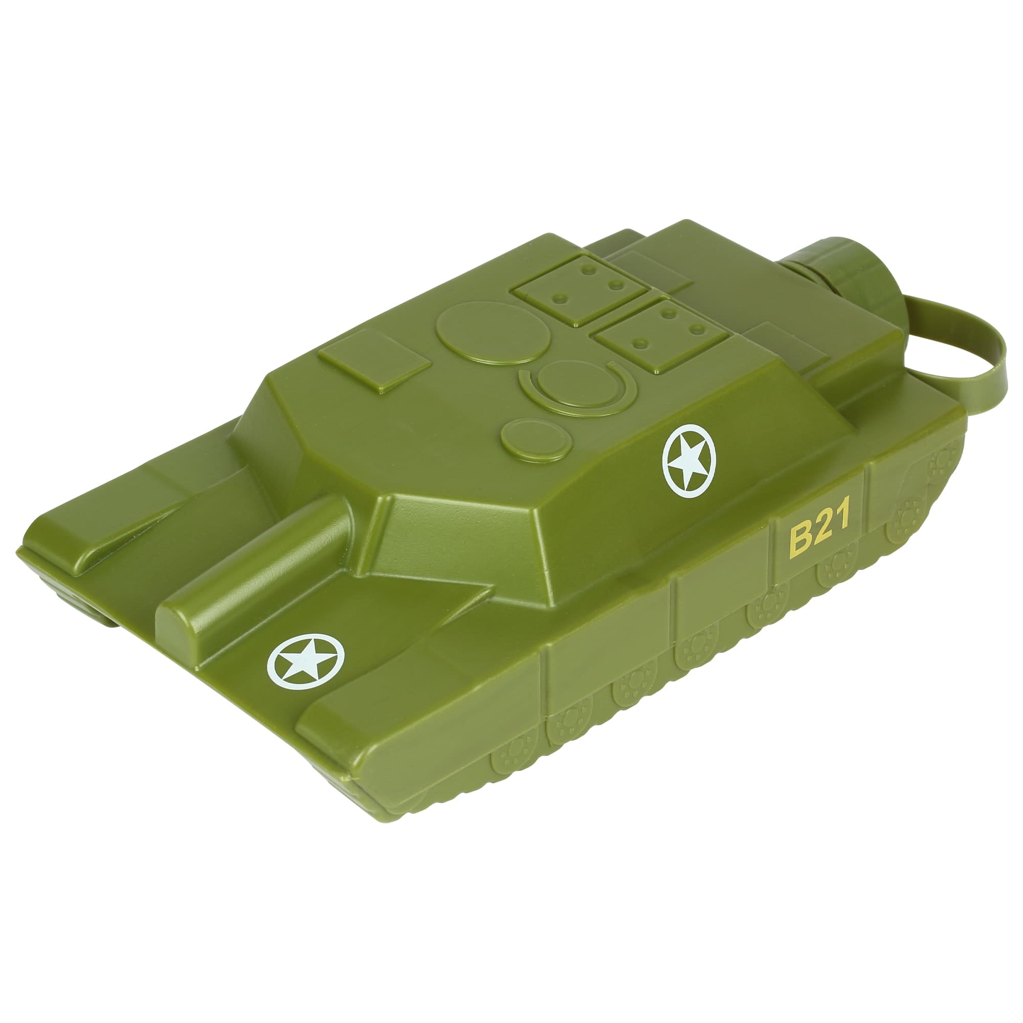 Hiker in bright jacket filling Caliber Gourmet CBG-SG-TFLASK from a forest stream outdoors