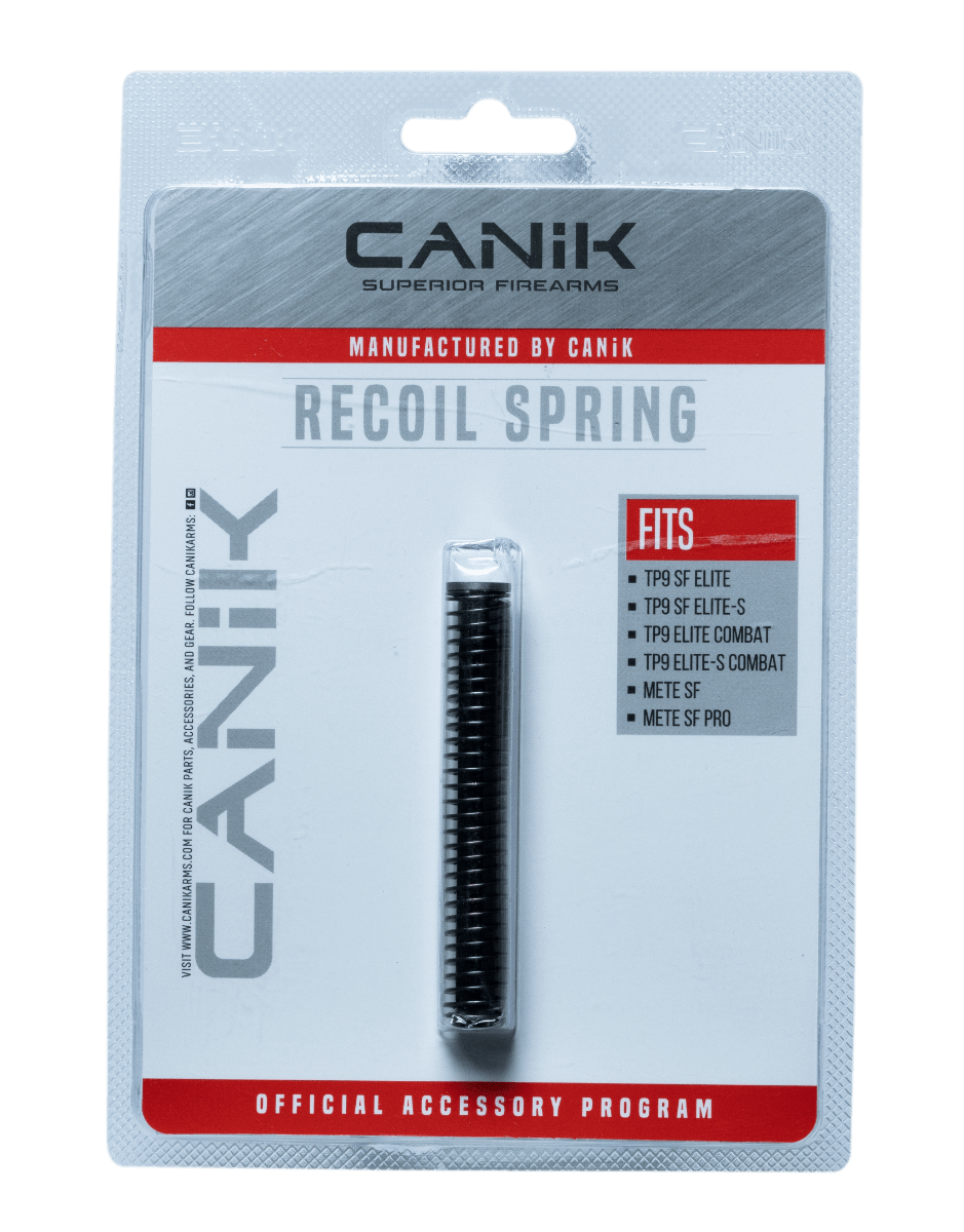 Canik recoil spring assembly for TP9 SF ELITE and METE series, designed for optimal performance with lower energy 9x19mm ammunition.