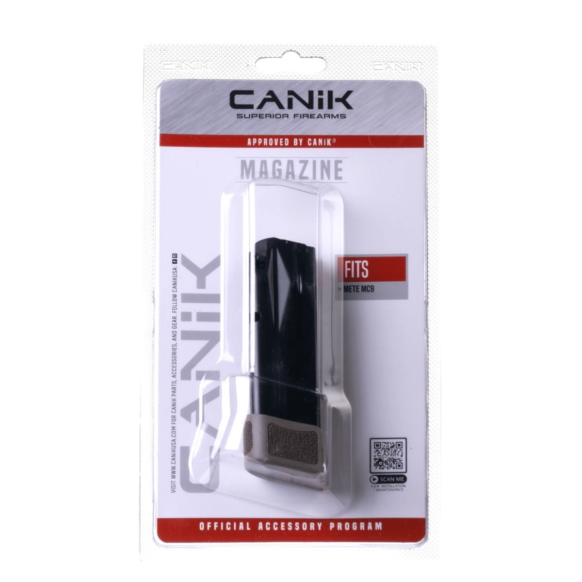 Canik METE MC9 15rd magazine with grip extension, compatible with METE MC9 and TP9 Elite SC, efficient 9mm Luger accessory.