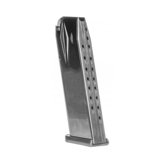 Canik TP9/METE full size magazine, compatible with multiple models, made in Italy, 9mm Luger caliber.