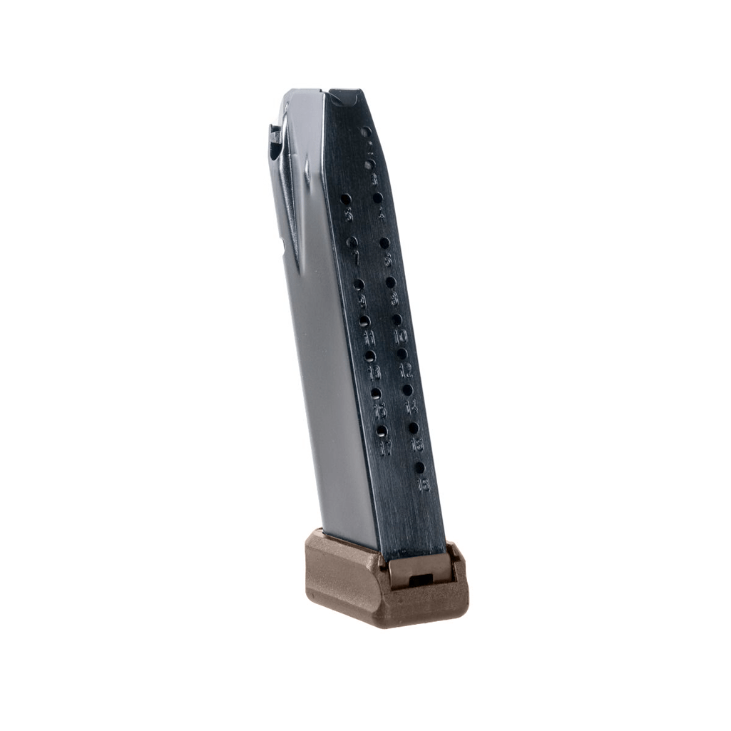 Canik TP9/METE full size magazine holding 18 rounds, compatible with various Canik TP9 models, made in Turkey.