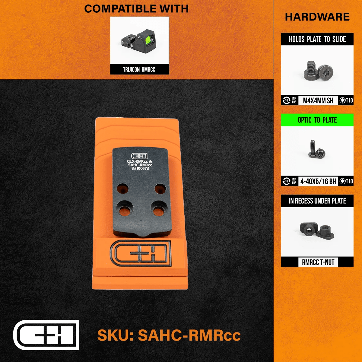 C&H Precision Optics Adapter Plate for Springfield Hellcat with RMSc footprint and compatible hardware details.