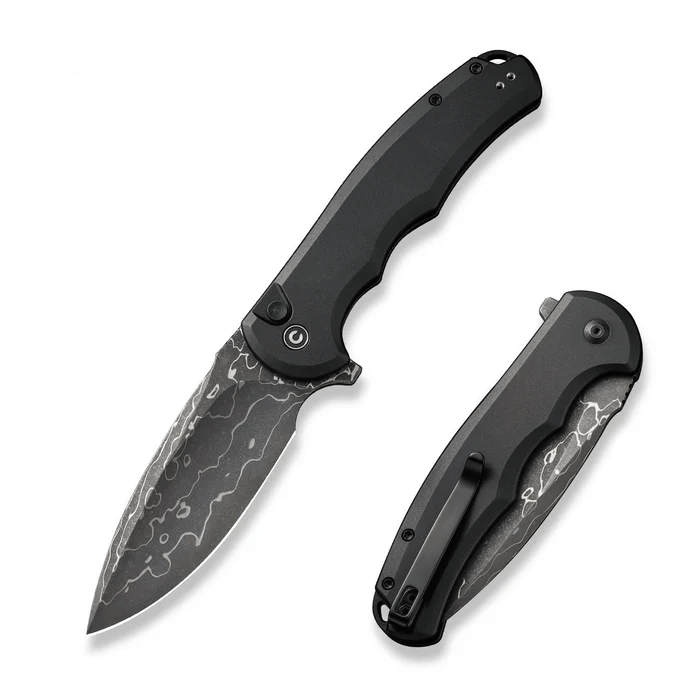 CIVIVI Knives Button Lock Praxis Knife featuring a stylish design with Damascus steel blade and ergonomic handle for EDC use.