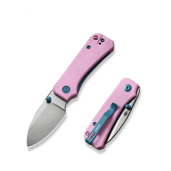 CIVIVI Baby Banter Thumb Stud Knife with pink G10 handle and 2.34" Nitro-V blade, showcasing compact design and durability.