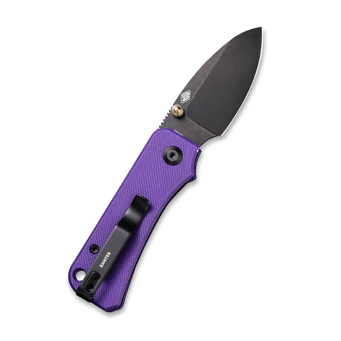CIVIVI Baby Banter Thumb Stud Knife with purple G10 handle and black stonewashed 2.34-inch Nitro-V blade.