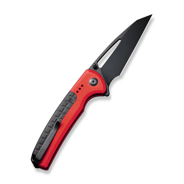 CIVIVI Sentinel Strike knife with black K110 blade and red aluminum handle, showcasing durability and precision cutting.