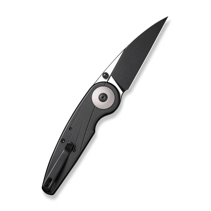 CIVIVI Starflare Knife with 3.3" black Nitro-V blade and aluminum handle, featuring thumb stud and button lock design.