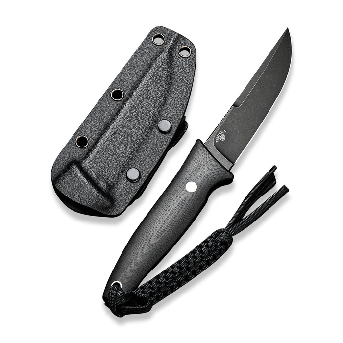 CIVIVI Tamashii Fixed Blade Knife with G10 handle and black sheath, showcasing sleek design and durable build.