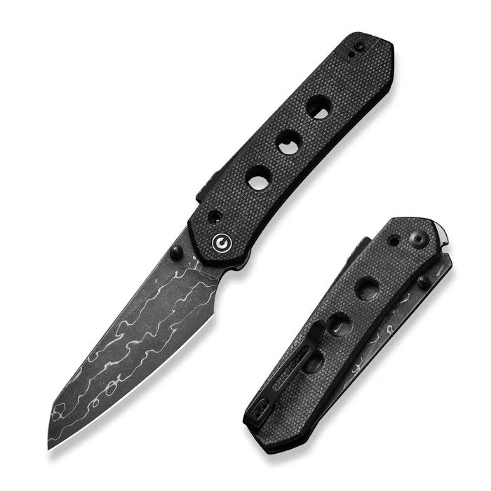 CIVIVI Vision FG Thumb Stud & Superlock Knife with Micarta handle, showcasing a Damascus steel blade and sleek design.