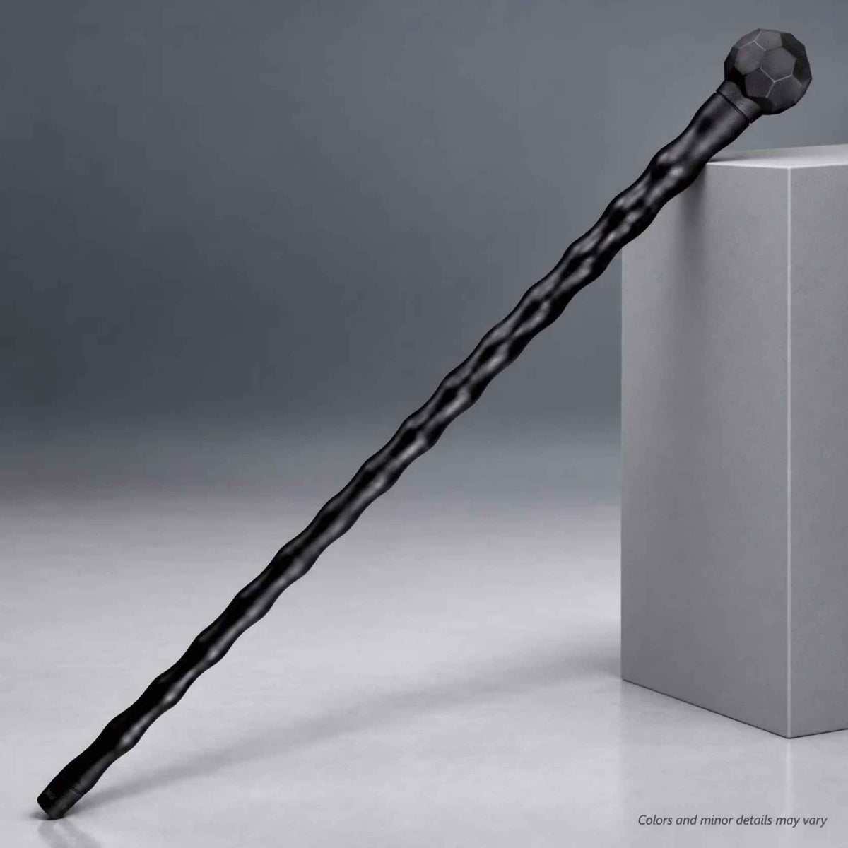 Cold Steel African Walking Stick 91WAS front view, black polypropylene knobkerrie with geodesic ball head