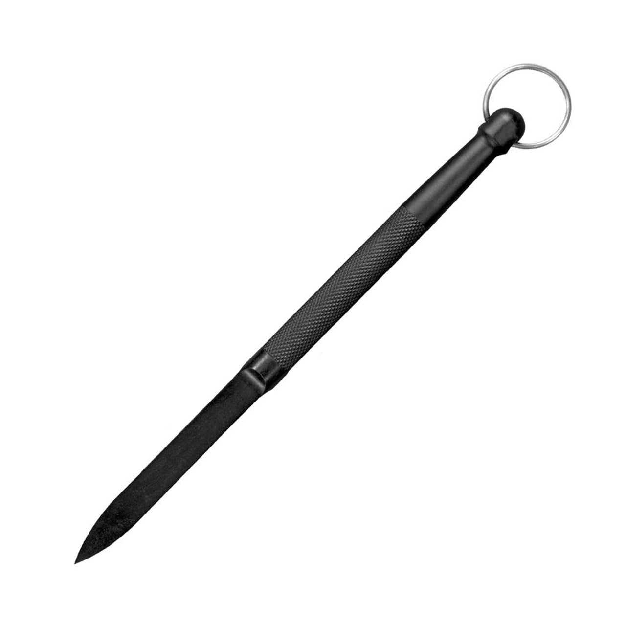 Cold Steel Delta Dart featuring a knurled handle, triangular blade, and key ring for secure carrying. Ideal for piercing tasks.
