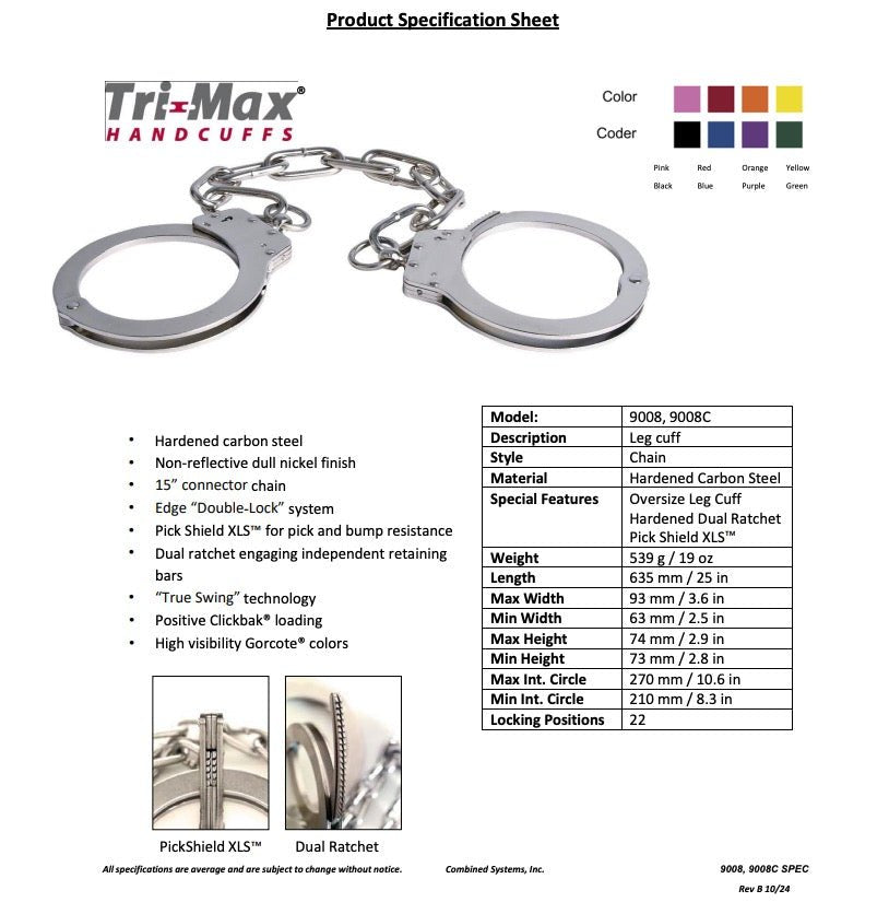 Combined Systems Model 9008 Tri - Max High Security Leg Irons - WCUniforms