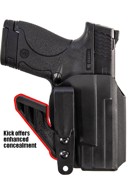 Comp-Tac eV2 AIWB Kydex Holster showcasing enhanced concealment with tuckable nylon clip and smooth Kydex finish.