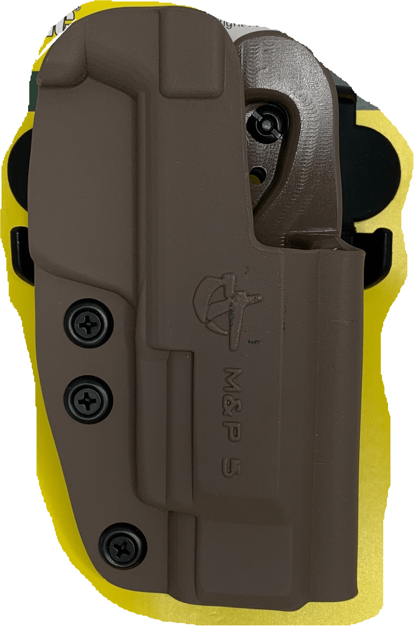 Comp-Tac International OWB Kydex holster in brown for M&P 5 with modular mounts showing detailed design and durability.