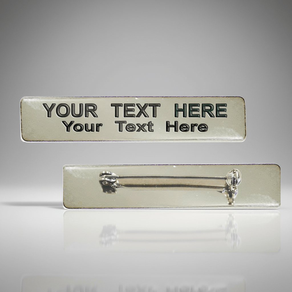 Personalizable nameplate with text placeholder on a gray background
