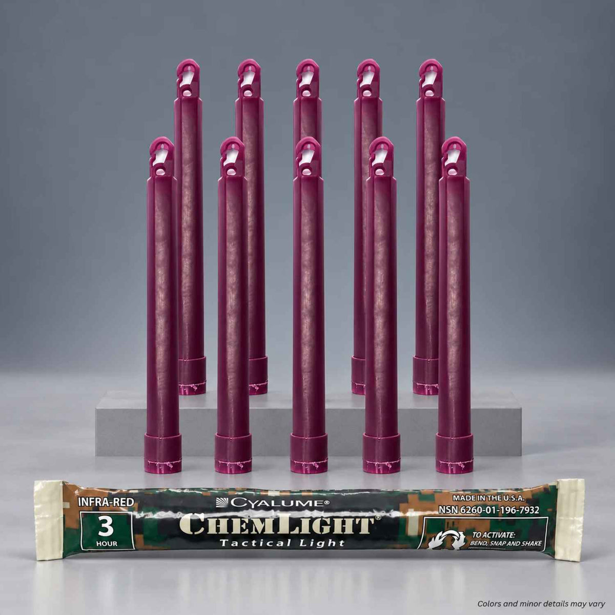 Cyalume IR ChemLight 6 inch 3-hour infrared light sticks 9-97520PF, ten purple sticks with foil wrapper