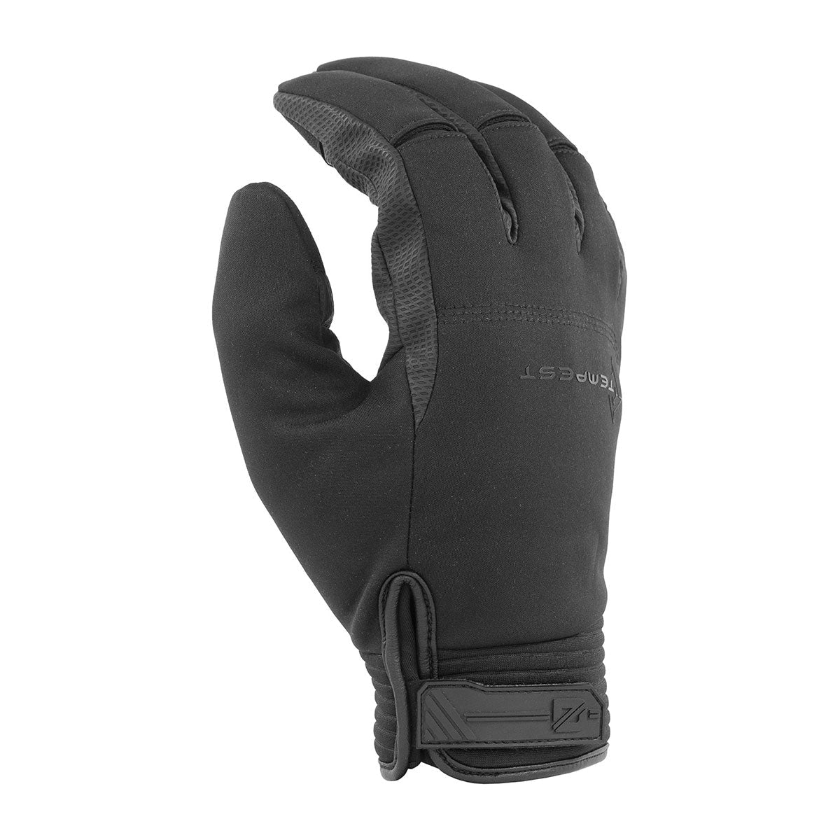 Damascus Tempest DZ18 black glove angled view showing back and hook-and-loop wrist closure