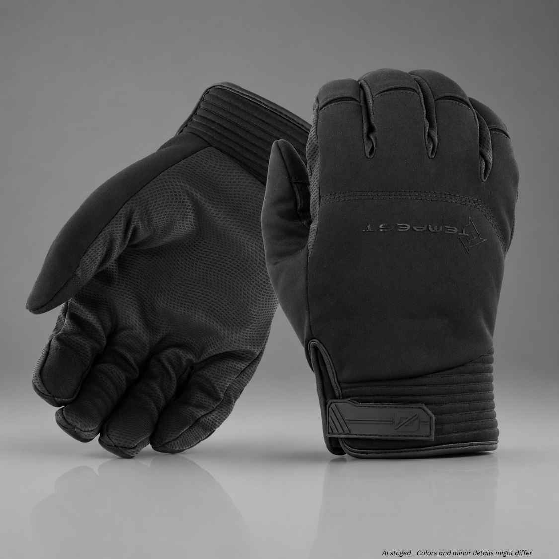 Damascus Tempest DZ18 all-weather gloves in black, palm and back view with brand logo