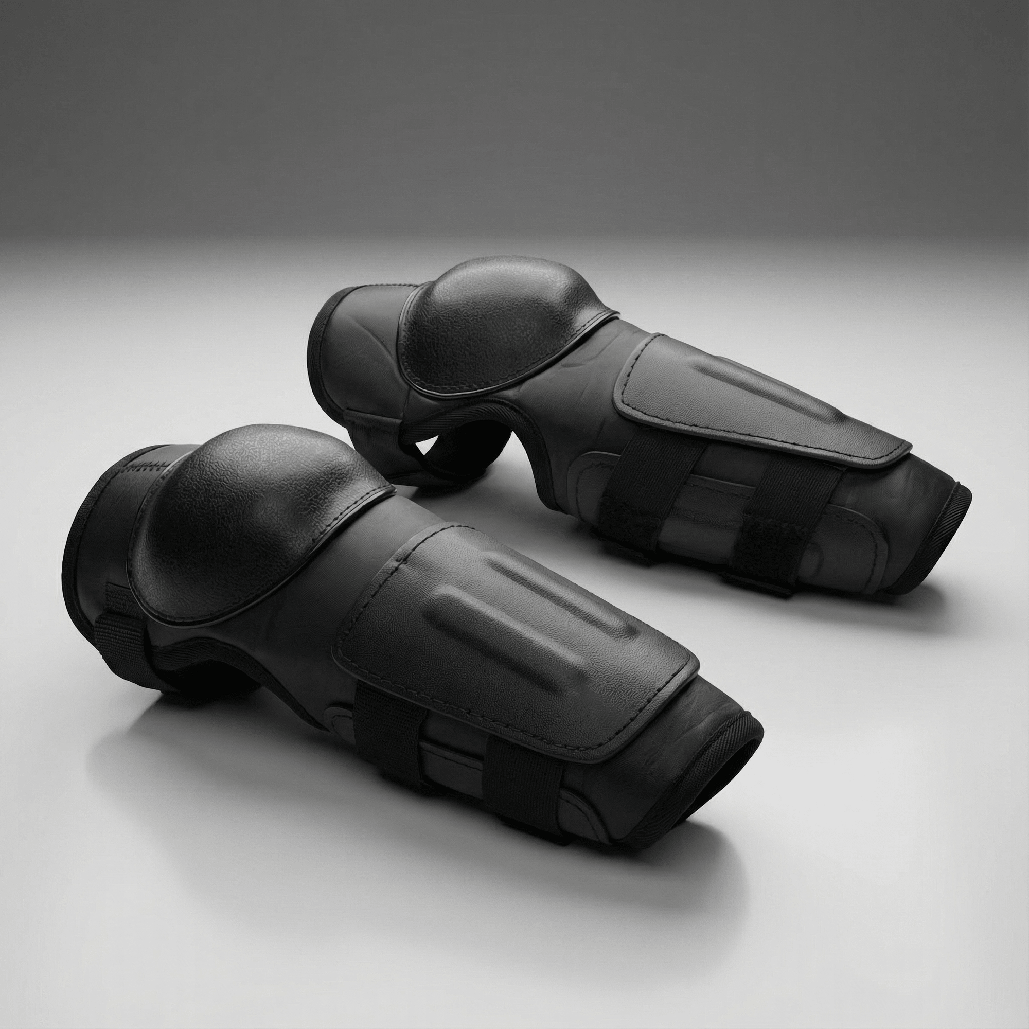 Pair of black Damascus Imperial FA30 Hard Shell Forearm and Elbow Protectors  on a gray background