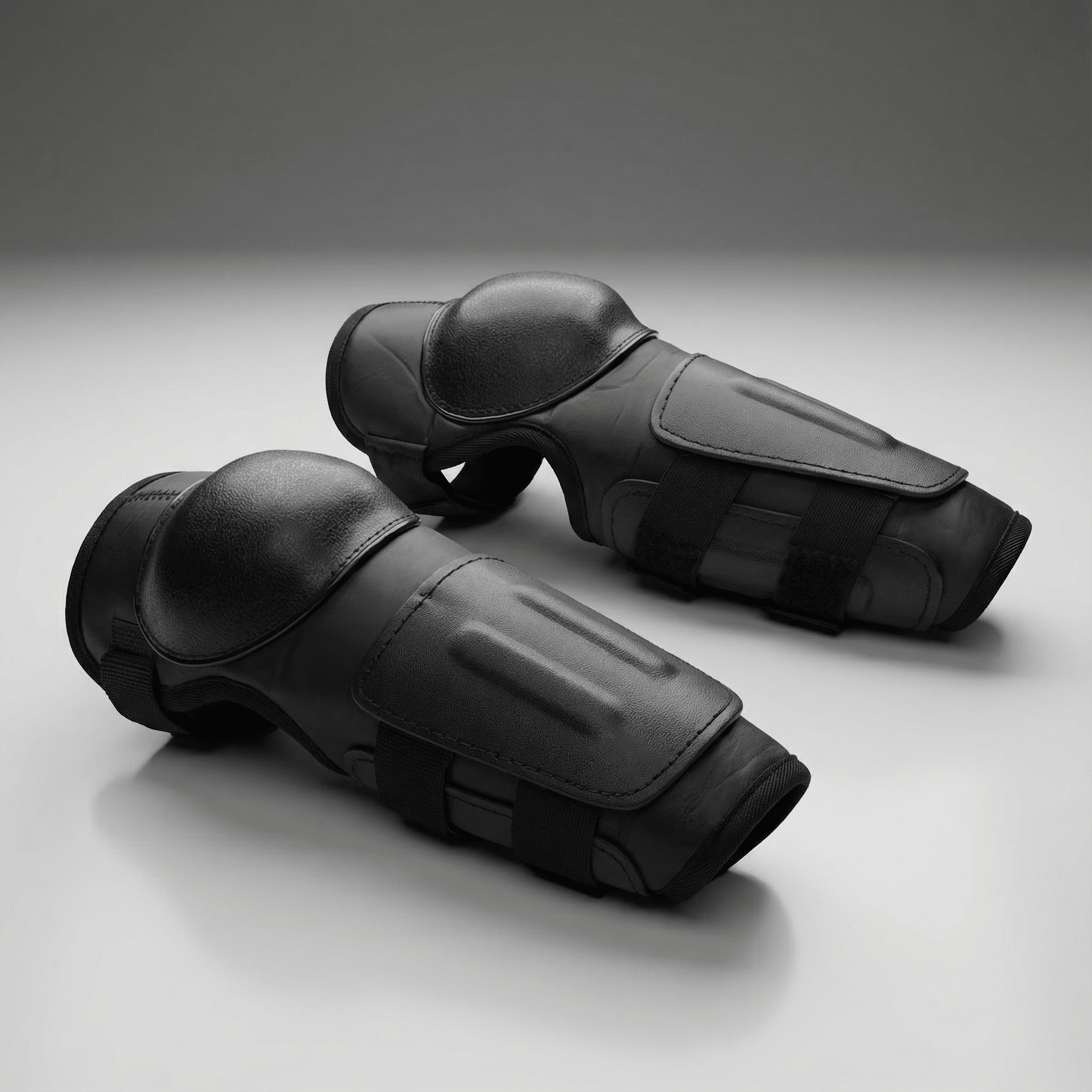 Pair of black Damascus Imperial FA30 Hard Shell Forearm and Elbow Protectors  on a gray background