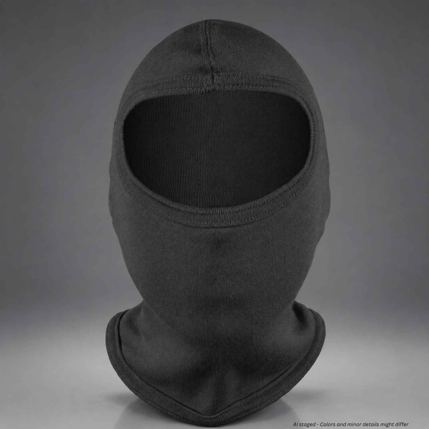 Damascus Nomex Heavyweight Hood NH100H black flame-resistant tactical balaclava, front view on a gray backround