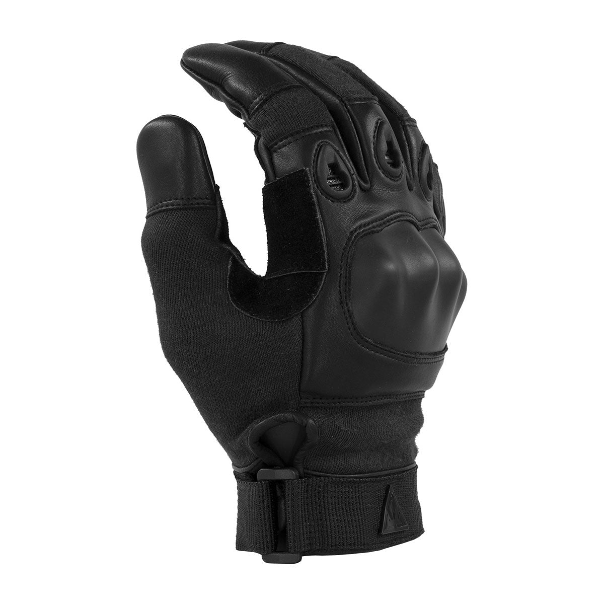 Damascus Phenom 6 Responder II rappel glove PG2 in black, quarter angle view of knuckle guard and wrist strap