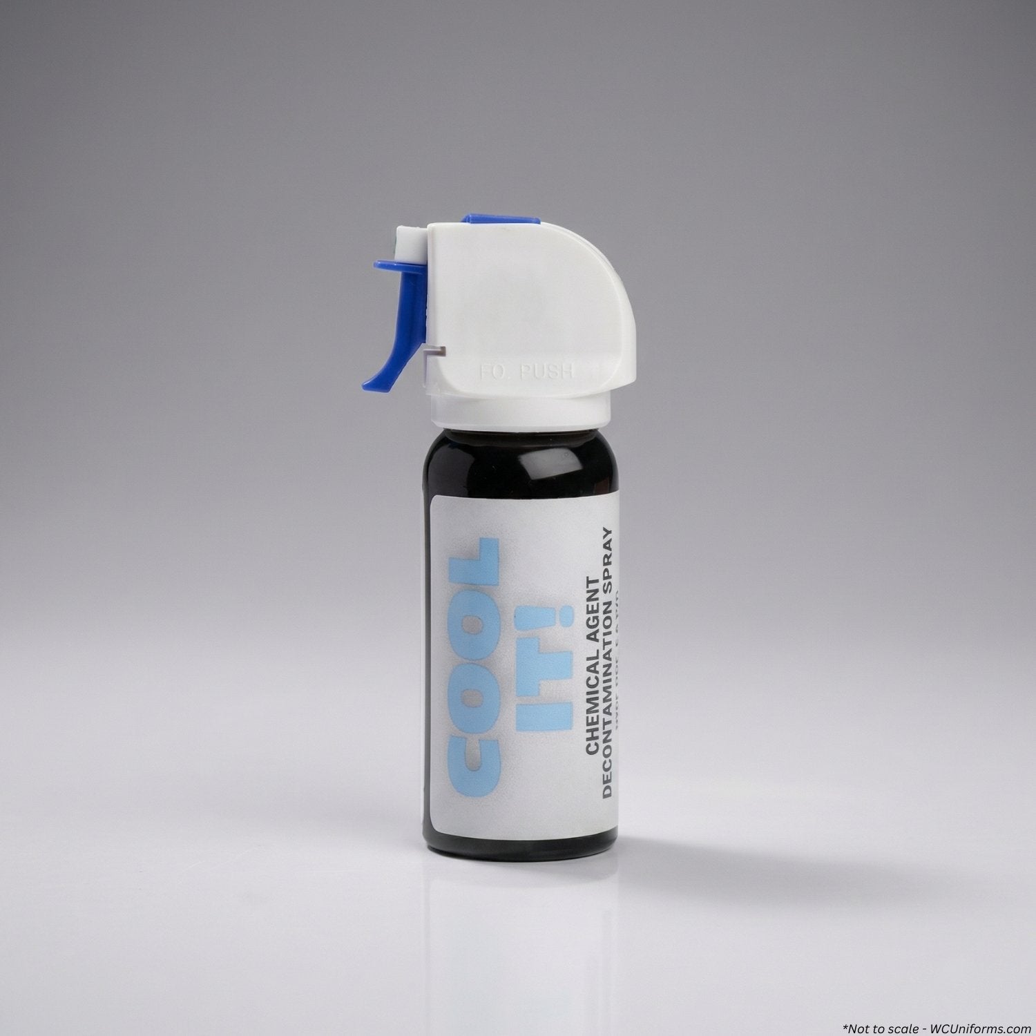 Chemical agent decontamination spray bottle with 'Cool IT!' branding on a gray background