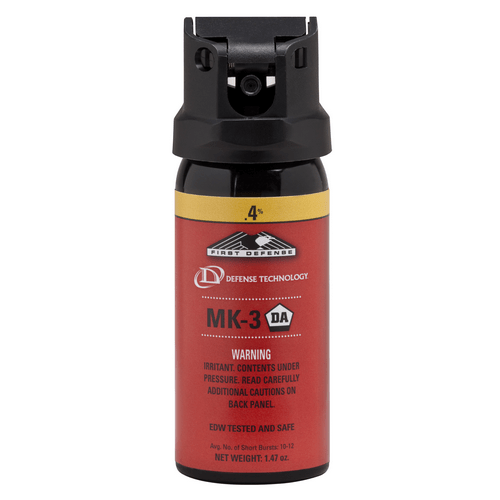 Red pepper spray canister with black top on a white background