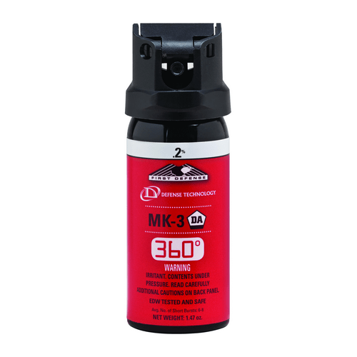 Red pepper spray canister with black top on a white background 