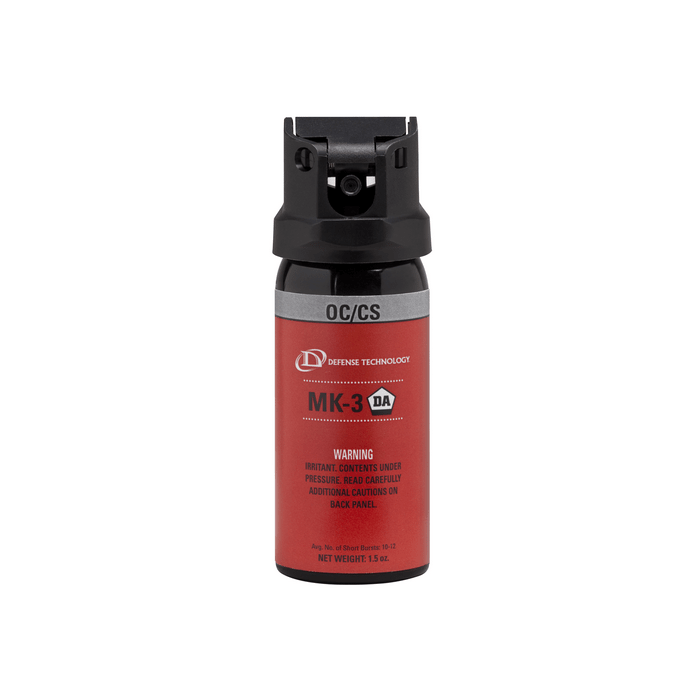 Red pepper spray canister with black top on a white background