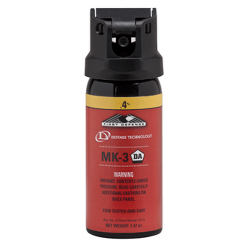 Pepper spray canister with red and black design on a white background 